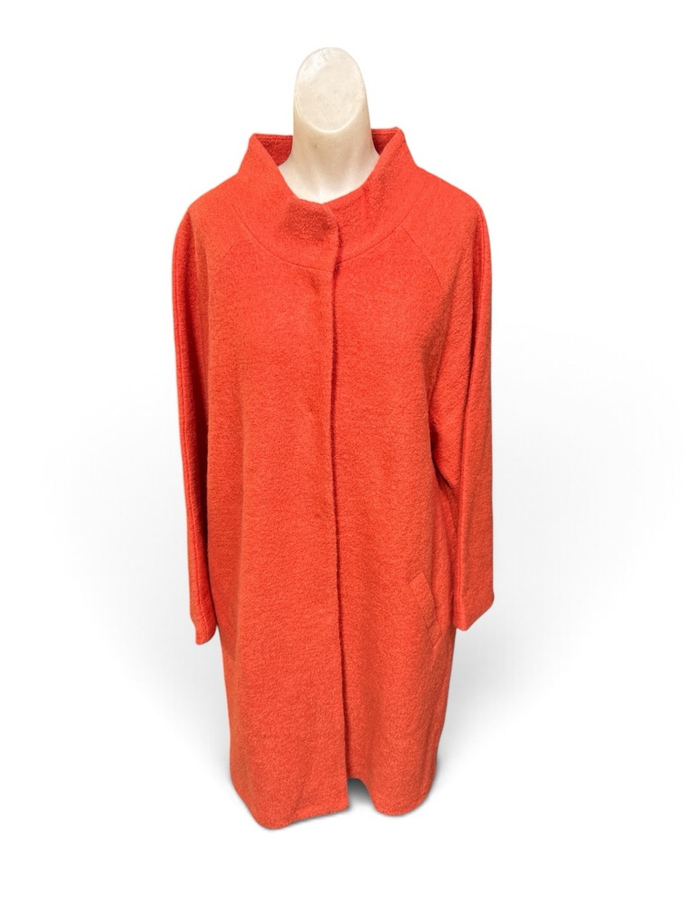 Vintage Y2K Cynthia Rowley 1X Orange 100% Wool Coat Funnel Neck Fall Winter